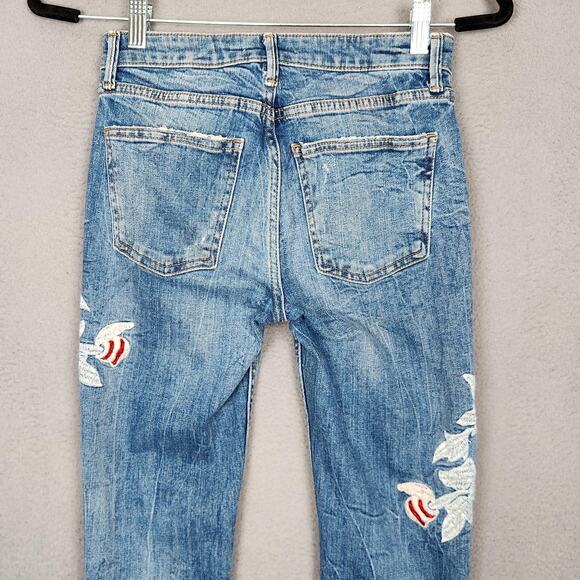 Zara Woman Jeans Womens 2 Blue Skinny Floral Embroidered Distressed Raw Hem - Picture 10 of 15
